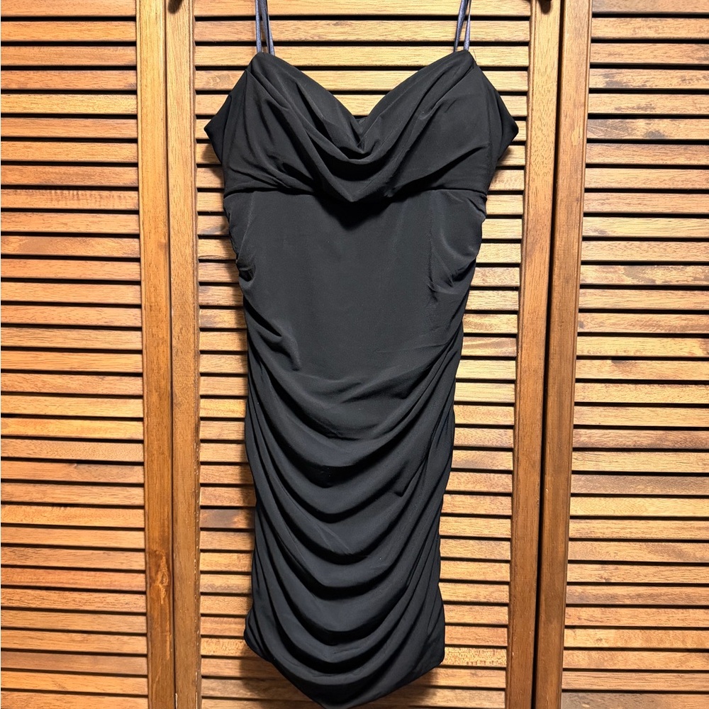 Emerald Sundae Elegant Black Draped Dress